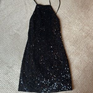 black sequin dress